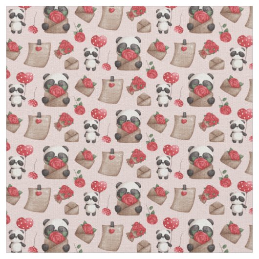 Niedlich Valentinstag Panda Bären Liebe Muster Fab Stoff (Nahaufnahme)