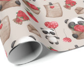 Niedlich Valentinstag Panda Bären Liebe Muster Geschenkpapier (Rolleneckpunkt)