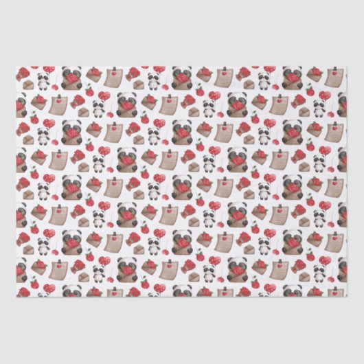 Niedlich Valentinstag Panda Bären Liebe Muster Seidenpapier (Vorderseite)