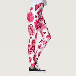 Niedlich Valentinstag Rosa Blumenherzen, Monogramm Leggings