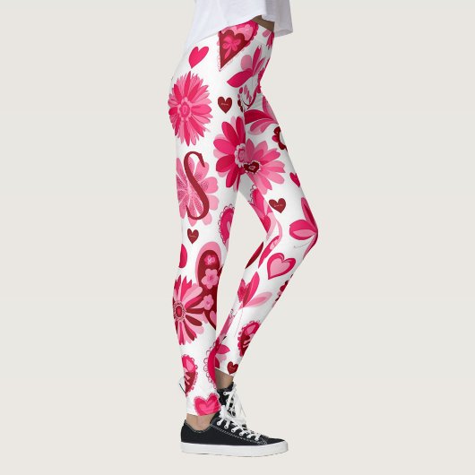 Niedlich Valentinstag Rosa Blumenherzen, Monogramm Leggings
