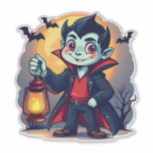 Niedlich Vampire mit Lantern Kawaii Halloween Aufkleber (Vorderseite)
