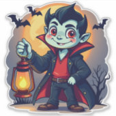 Niedlich Vampire mit Lantern Kawaii Halloween Aufkleber (Vorderseite)