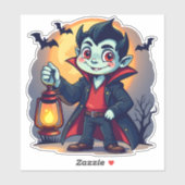 Niedlich Vampire mit Lantern Kawaii Halloween Aufkleber (Blatt)