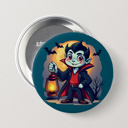 Niedlich Vampire mit Lantern Kawaii Halloween Button (Vorne & Hinten)