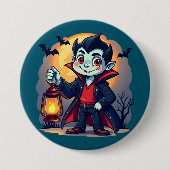 Niedlich Vampire mit Lantern Kawaii Halloween Button (Vorderseite)