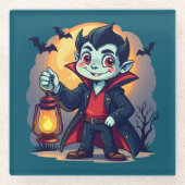 Niedlich Vampire mit Lantern Kawaii Halloween Glasuntersetzer (Vorderseite)
