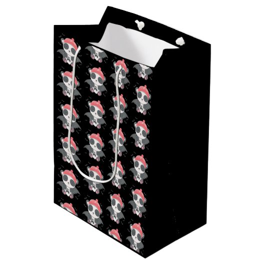 Niedlich Vampire Panda Bats Ghost Black Halloween Mittlere Geschenktüte (Vorderseite Schrägansicht)