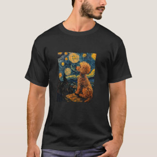 Niedlich Van Gogh Poodle Dog Starry Night Funny Wo T-Shirt