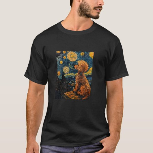 Niedlich Van Gogh Poodle Dog Starry Night Funny Wo T-Shirt (Vorderseite)