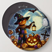 Niedlich, verspielter Halloween-Vogelscheuche & Kü Button (Vorne & Hinten)