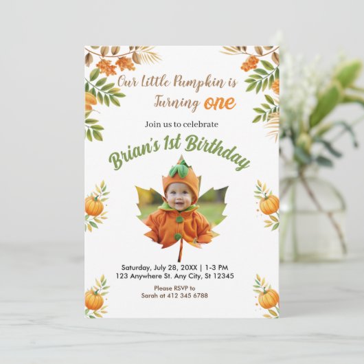 niedlich verwandelt sich unser kleiner Kürbis in e Einladung (Stehend Vorderseite)