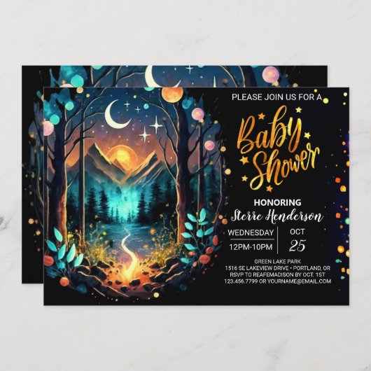 Niedlich verzauberte Babydusche für Cotgore Einladung (Vorne/Hinten)