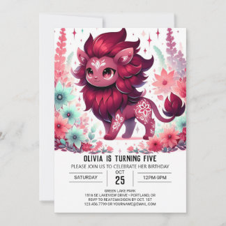 Niedlich verzauberte Löwe Digital zum Geburtstag Einladung