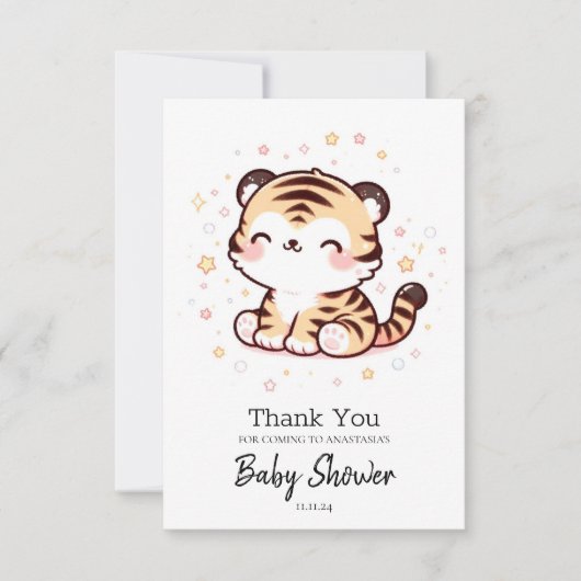 Niedlich verzauberte Tiger Baby-Dusche Dankeskarte (Vorderseite)