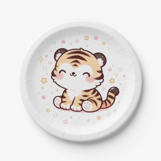 Niedlich verzauberte Tiger Baby-Dusche Pappteller (Vorderseite)