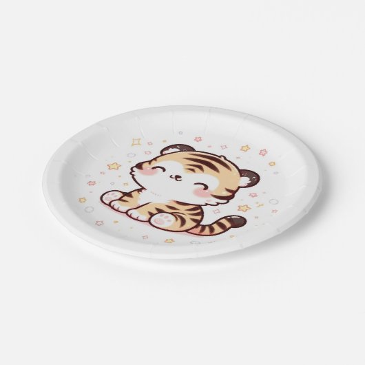Niedlich verzauberte Tiger Baby-Dusche Pappteller (Schrägansicht)