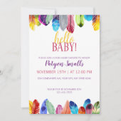 Niedlich Vibrant Hello Baby! Feathers Baby Shower Einladung (Vorderseite)