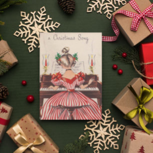 Niedlich Vintag Ein Weihnachtslied auf dem Piano Postkarte