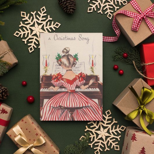 Niedlich Vintag Ein Weihnachtslied auf dem Piano Postkarte