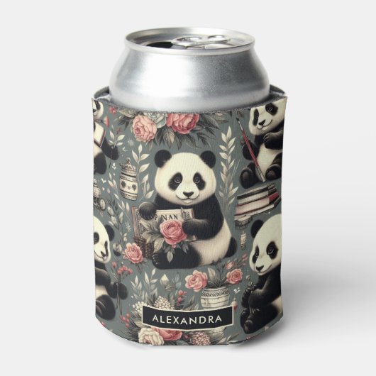 Niedlich Vintag Panda Floral Dosenkühler (Kanne Vorderseite)