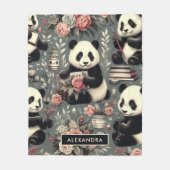 Niedlich Vintag Panda Floral Fleecedecke (Vorderseite)