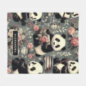 Niedlich Vintag Panda Floral Fleecedecke (Vorderseite (Horizontal))