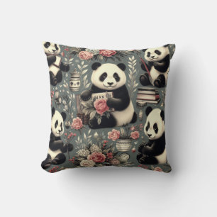 Niedlich Vintag Panda Floral Kissen