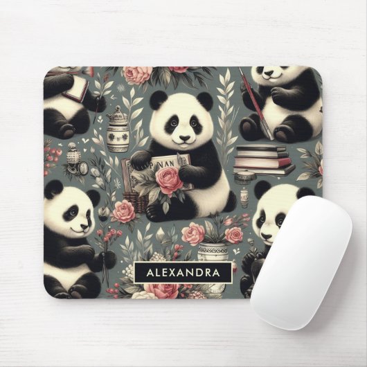 Niedlich Vintag Panda Floral Mousepad (Mit Mouse)