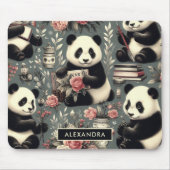 Niedlich Vintag Panda Floral Mousepad (Vorne)