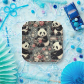 Niedlich Vintag Panda Floral Pappteller (Party)