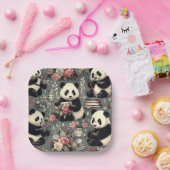 Niedlich Vintag Panda Floral Pappteller (Party)