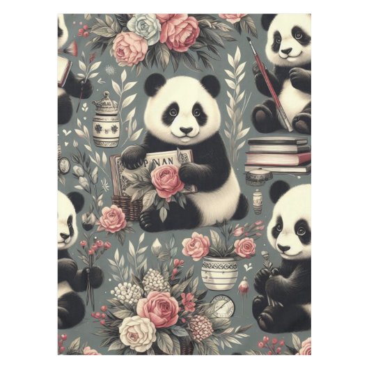 Niedlich Vintag Panda Floral Tischdecke (Vorderseite)