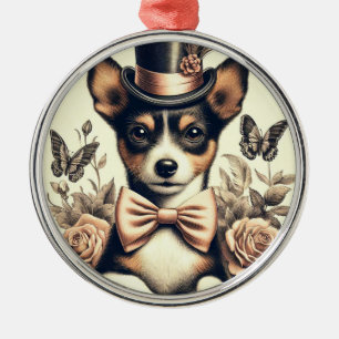 Niedlich Vintag Toy Fox Terrier Ornament Aus Metall