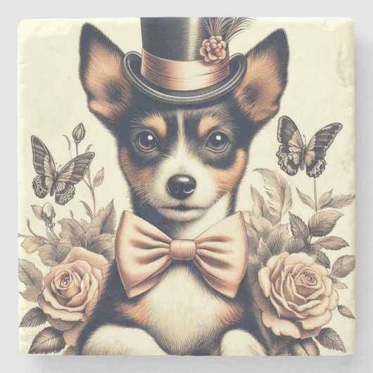 Niedlich Vintag Toy Fox Terrier Steinuntersetzer (Vorderseite)