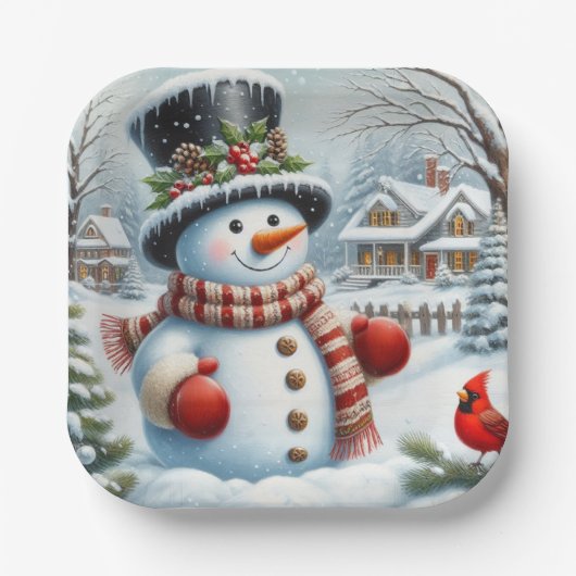 Niedlich, Vintag/Whimsischer Weihnachts-/Wintersch Pappteller (Vorderseite)