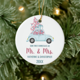Niedlich Vintage Car Erster Weihnachtsmann Mr. & M Keramik Ornament