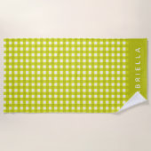 Niedlich Vintage Chartreuse Gingham Kariert Person Strandtuch (Vorderseite)
