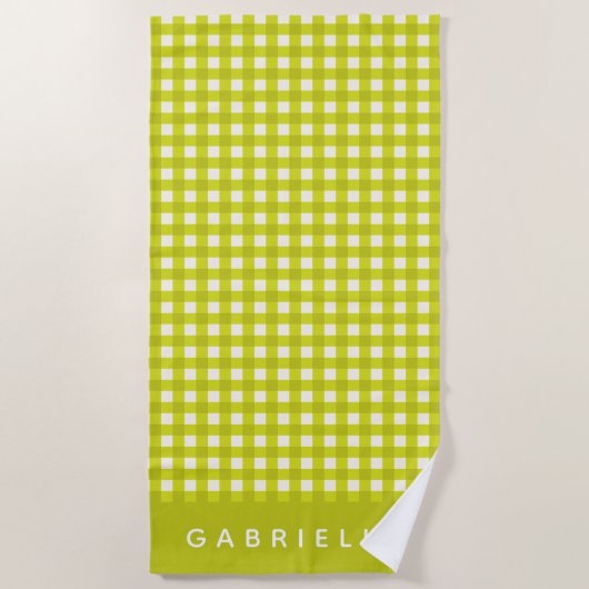 Niedlich Vintage Chartreuse Gingham Kariert Person Strandtuch (Vorderseite)