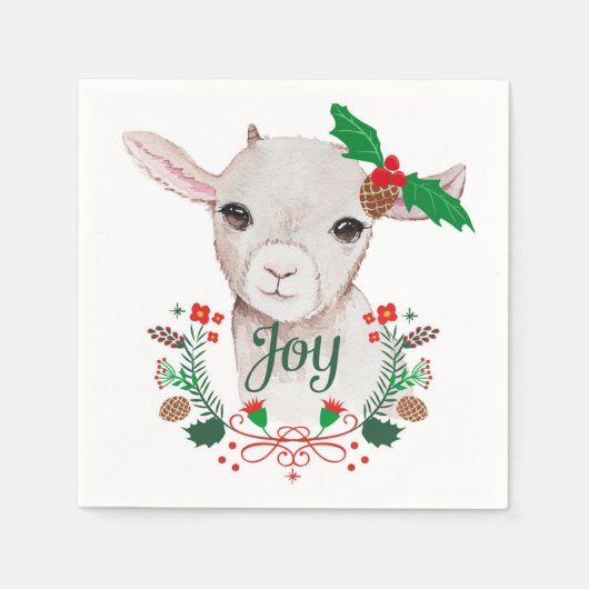 Niedlich Vintage Christmas Baby Goat - Joy Serviette (Vorderseite)