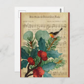 Niedlich Vintage Christmas Bird Music Postkarte (Vorne/Hinten)