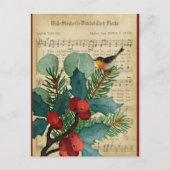 Niedlich Vintage Christmas Bird Music Postkarte (Vorderseite)