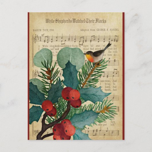Niedlich Vintage Christmas Bird Music Postkarte (Vorderseite)