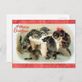 Niedlich Vintage Christmas Kitten Cat Postkarte (Vorne/Hinten)