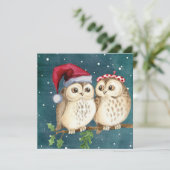 Niedlich Vintage Christmas Owls Flat Feiertagskarte (Stehend Vorderseite)