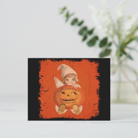 Niedlich Vintage Halloween Greetings Pumpkin Postkarte (Stehend Vorderseite)