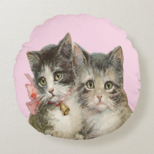 Niedlich Vintage Katze Kitten Rundes Kissen