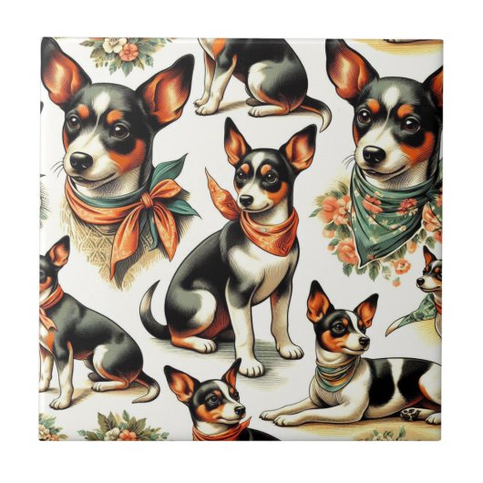 Niedlich Vintage Ratte Terrier Seamless Fliese (Vorderseite)