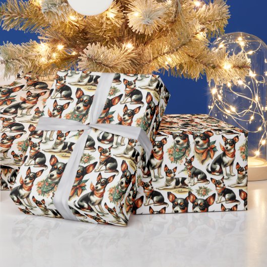 Niedlich Vintage Ratte Terrier Seamless Geschenkpapier (Feiertage)