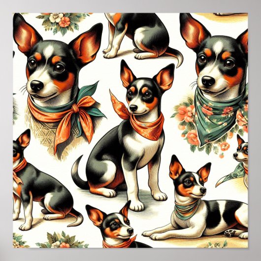 Niedlich Vintage Ratte Terrier Seamless Poster (Vorne)